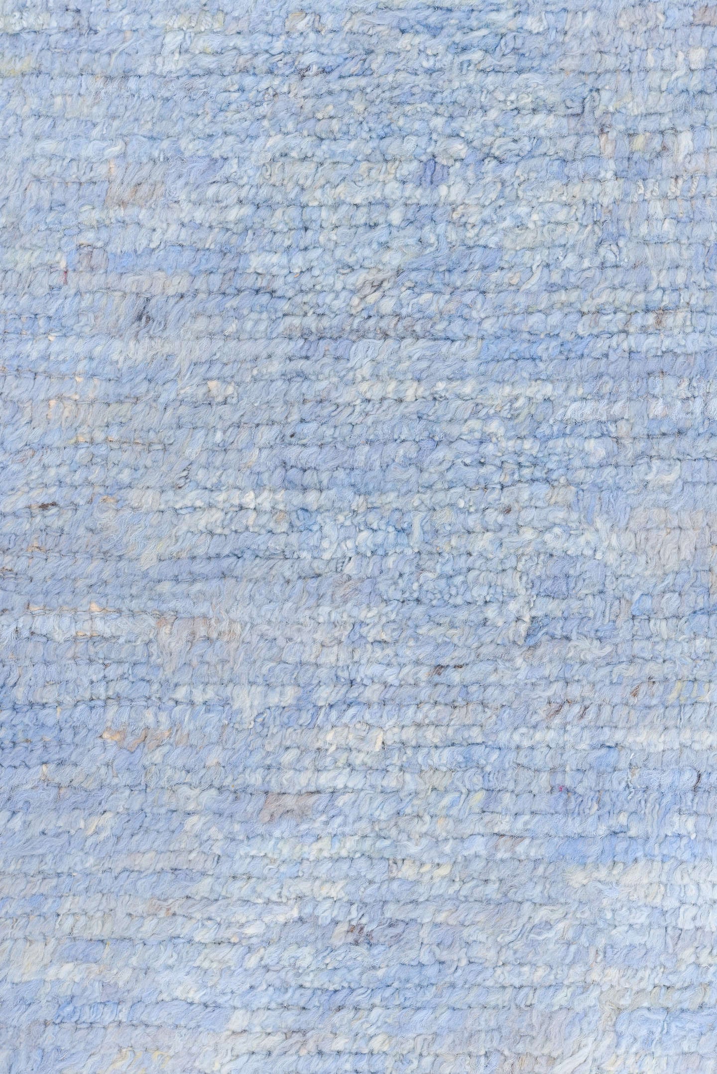8' x 9' one-of-a-kind handmade vintage Tulu rug. Color palette: pale blue, ivory, charcoal, sky blue, light blue, gray