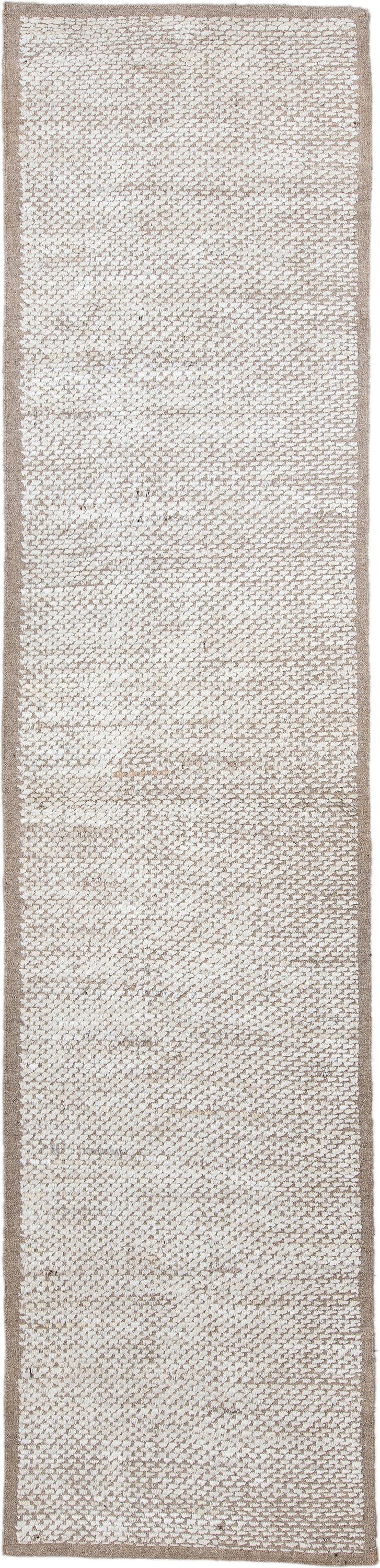 3' x 12' one-of-a-kind handmade vintage Tulu runner rug. Color palette: ivory, taupe, beige, gray