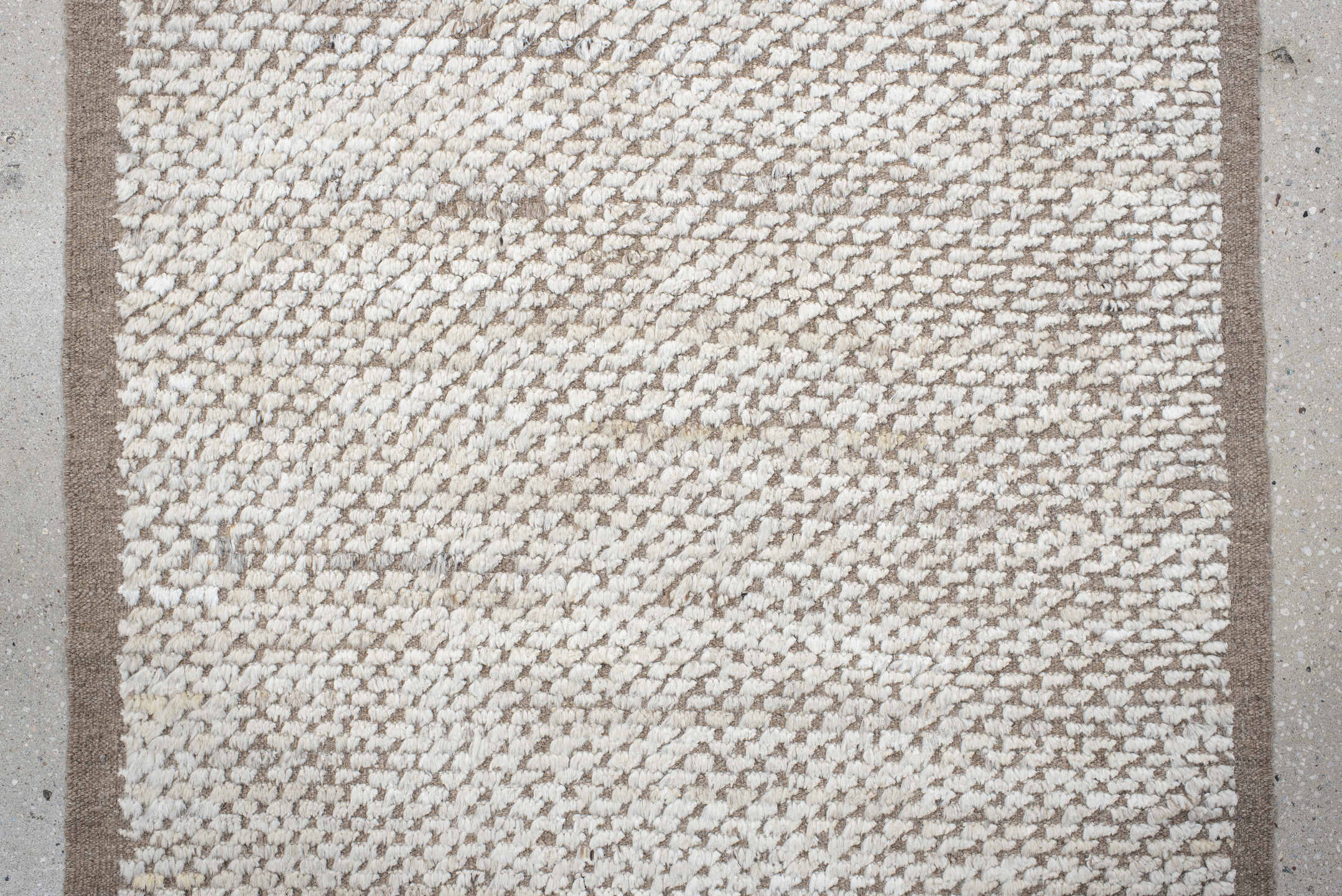 3' x 12' one-of-a-kind handmade vintage Tulu runner rug. Color palette: ivory, taupe, beige, gray