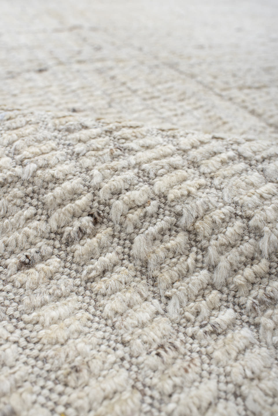 8' x 10' one-of-a-kind handmade vintage Tulu large size rug. Color palette: ivory, cream, taupe, beige, camel, brown, gray