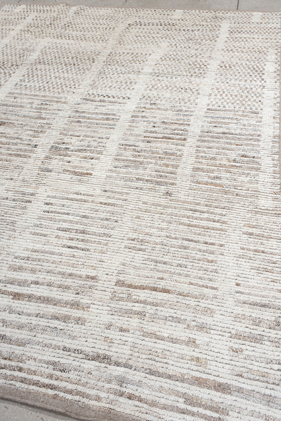8' x 10' one-of-a-kind handmade vintage Tulu large size rug. Color palette: ivory, taupe, beige, stone, camel, gray