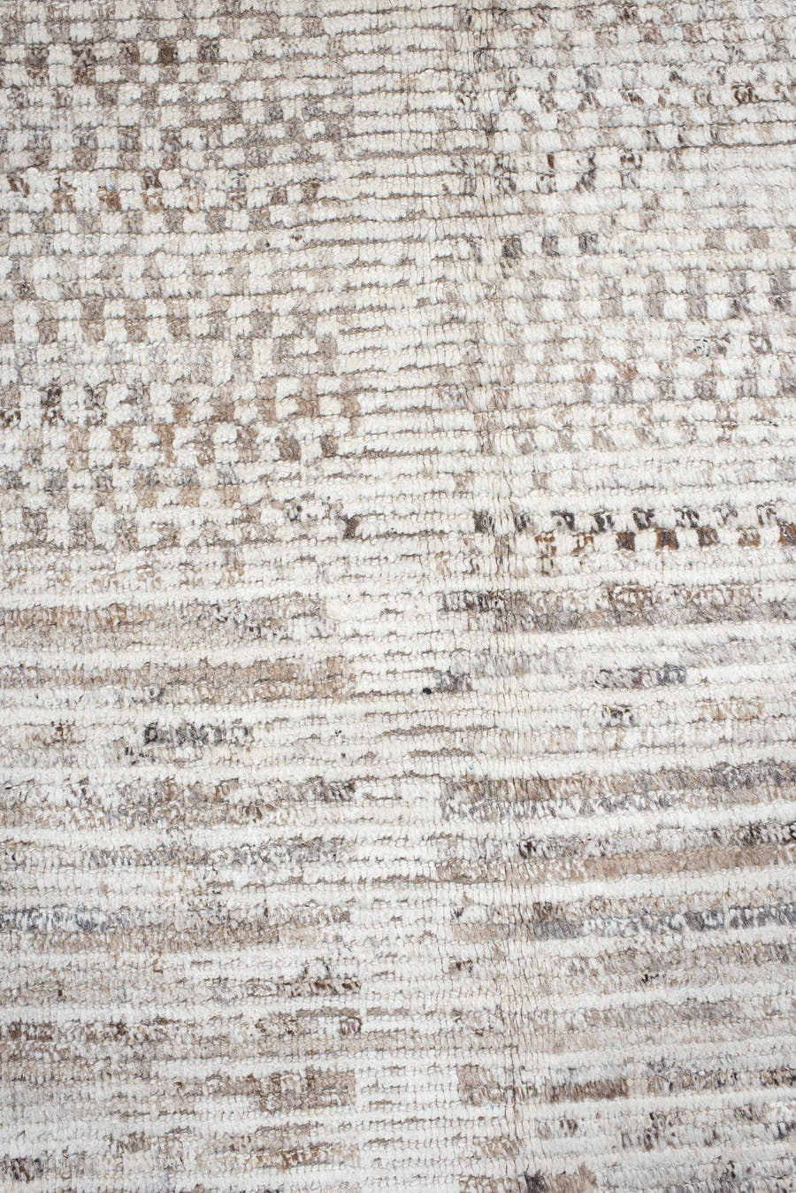 8' x 10' one-of-a-kind handmade vintage Tulu large size rug. Color palette: ivory, taupe, beige, stone, camel, gray