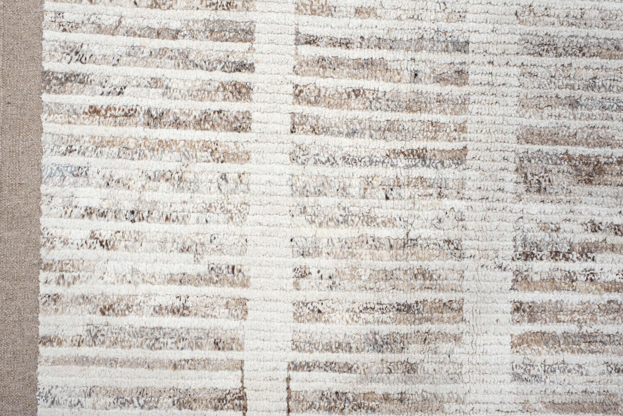 8' x 10' one-of-a-kind handmade vintage Tulu large size rug. Color palette: ivory, taupe, beige, stone, camel, gray