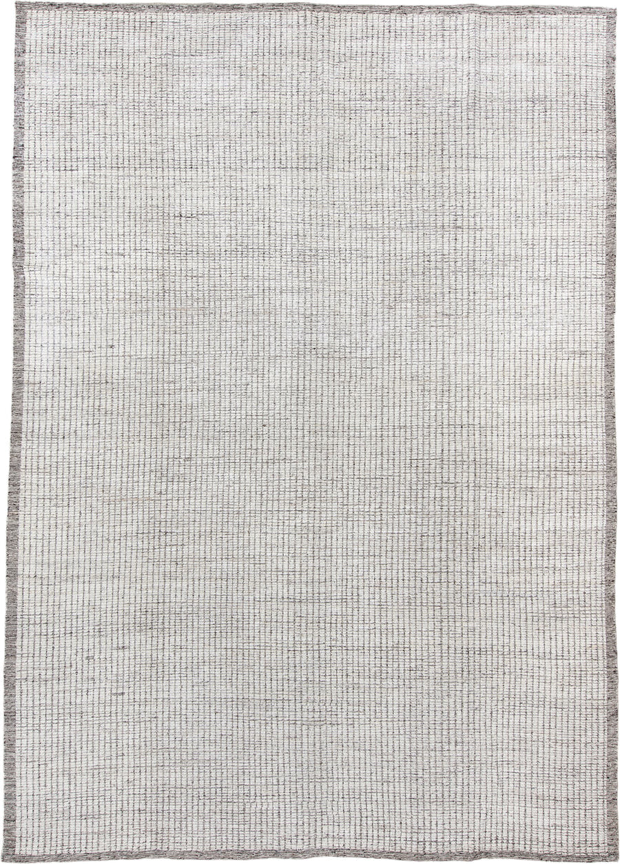 10' x 14' one-of-a-kind handmade vintage Tulu large size rug. Color palette: ivory, charcoal, taupe, cream, gray, black