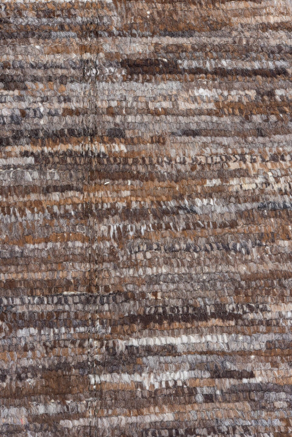 10' x 13' one-of-a-kind handmade vintage Tulu large size rug. Color palette: brown, taupe, ivory, charcoal, camel, beige