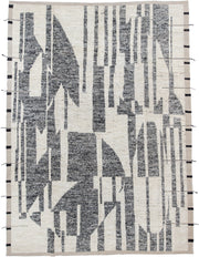 8' x 11' one-of-a-kind handmade vintage Tulu large size rug. Color palette: ivory, charcoal, taupe, black, gray, beige