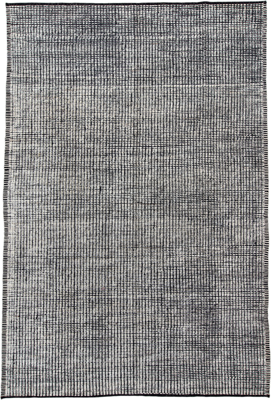 9' x 13' one-of-a-kind handmade vintage Tulu large size rug. Color palette: ivory, charcoal, gray, black