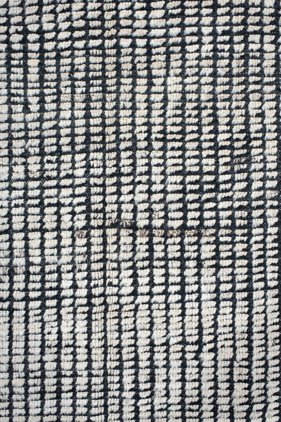 9' x 13' one-of-a-kind handmade vintage Tulu large size rug. Color palette: ivory, charcoal, gray, black