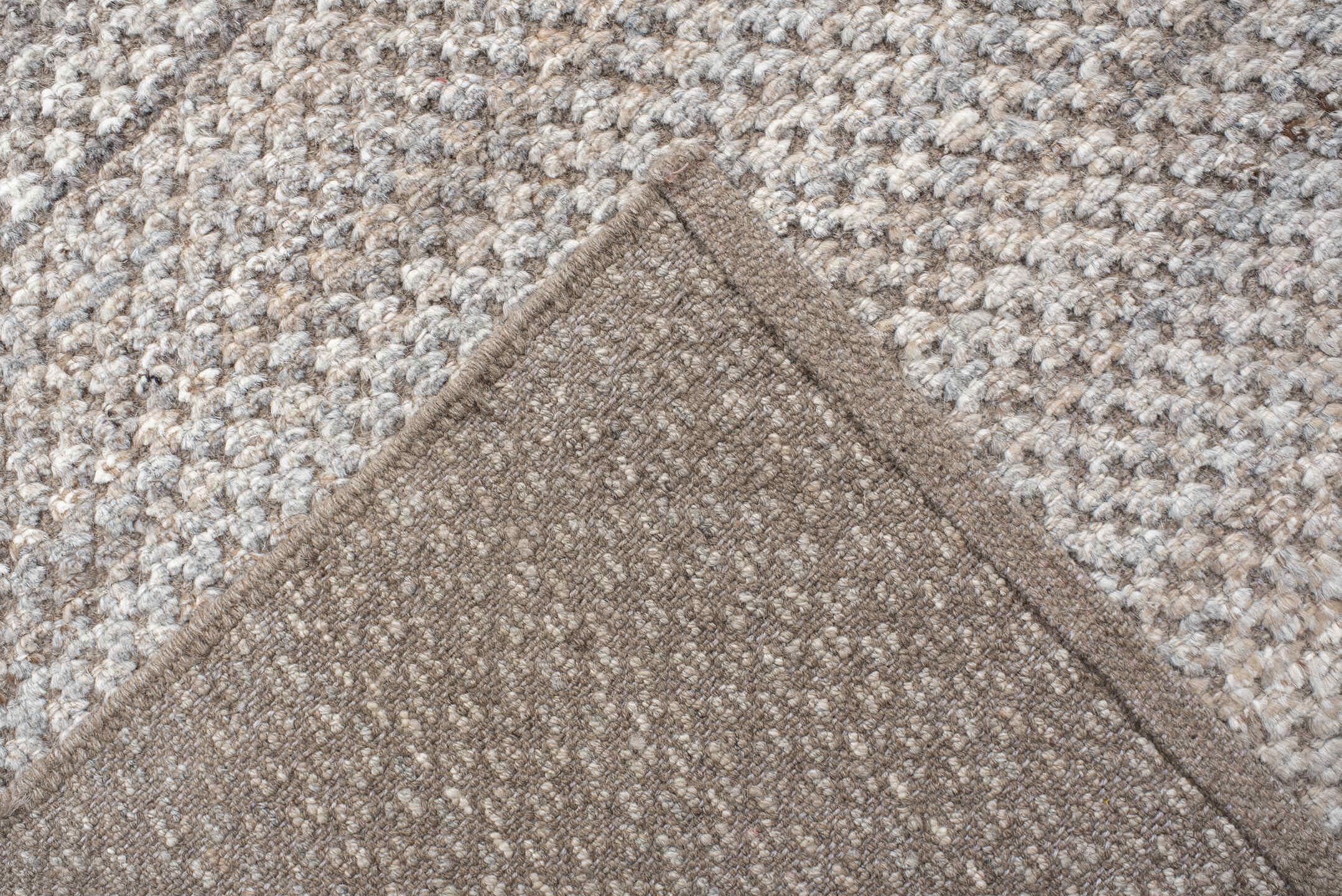 10' x 14' one-of-a-kind handmade vintage Tulu large size rug. Color palette: ivory, taupe, beige, camel, gray