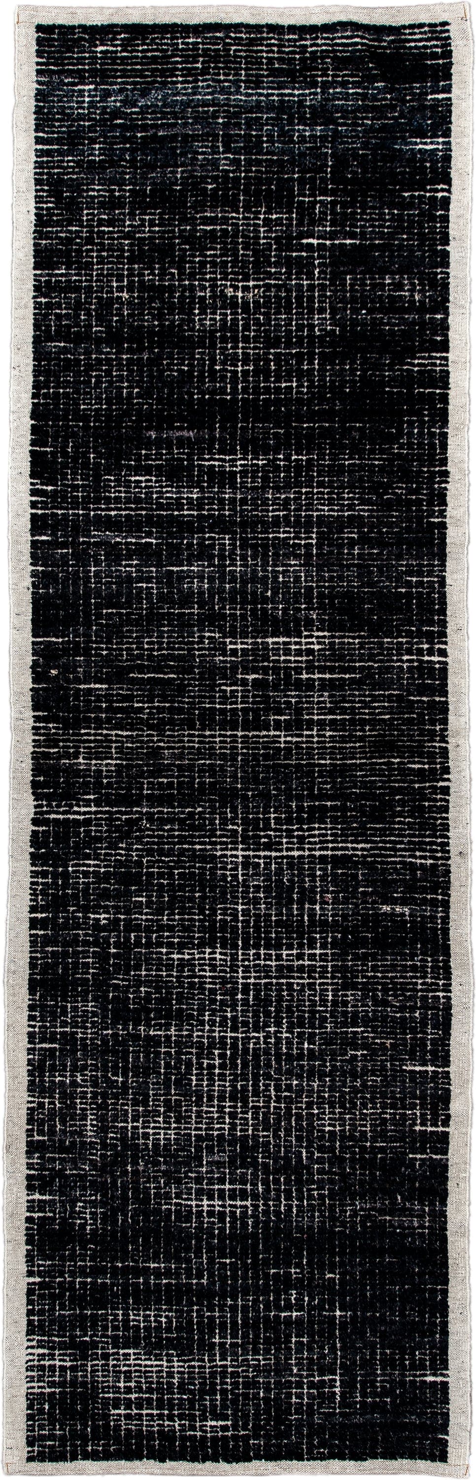 2' x 8' one-of-a-kind handmade vintage Tulu runner rug. Color palette: charcoal, ivory, gray, black