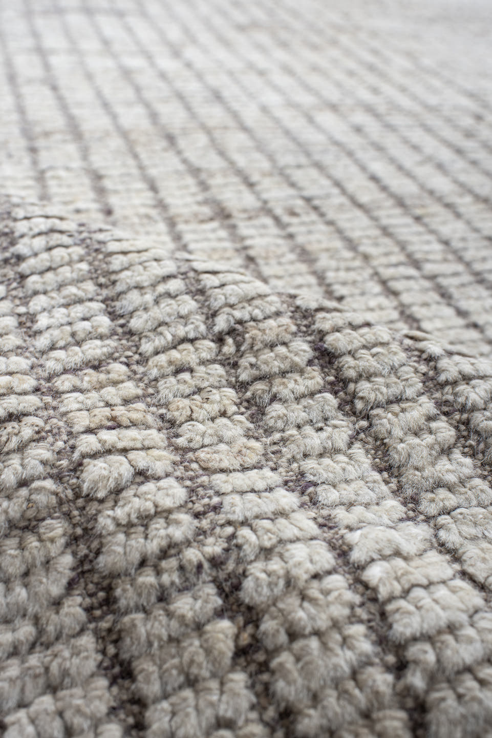 10' x 14' one-of-a-kind handmade vintage Tulu large size rug. Color palette: ivory, taupe, beige, gray