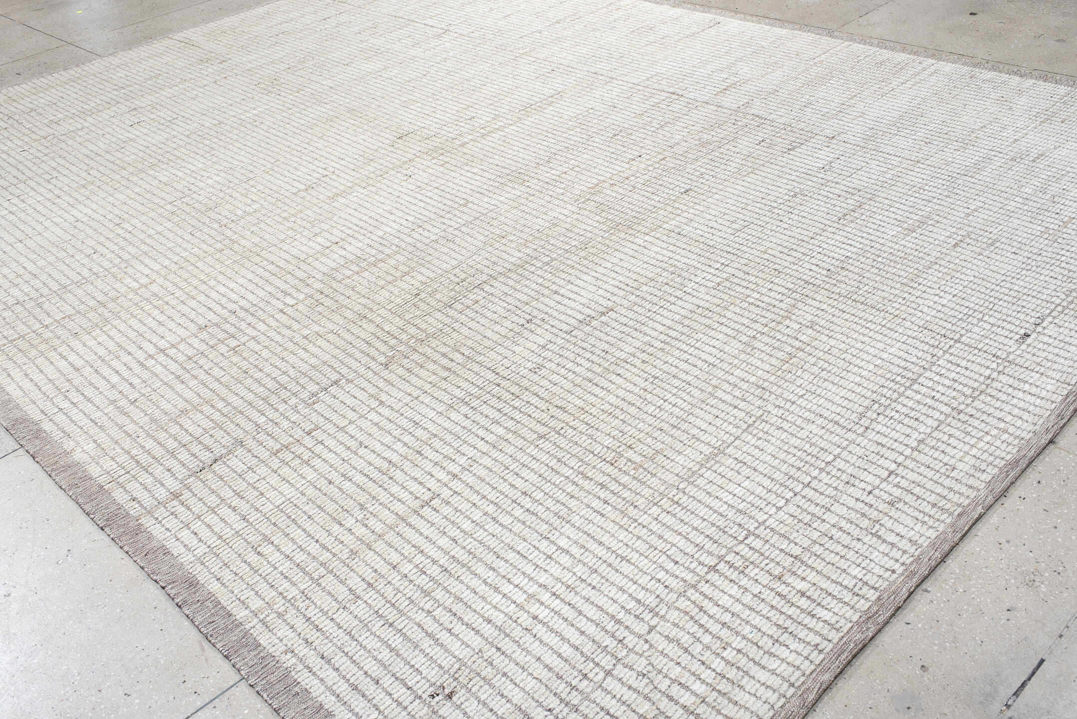 10' x 14' one-of-a-kind handmade vintage Tulu large size rug. Color palette: ivory, taupe, beige, gray