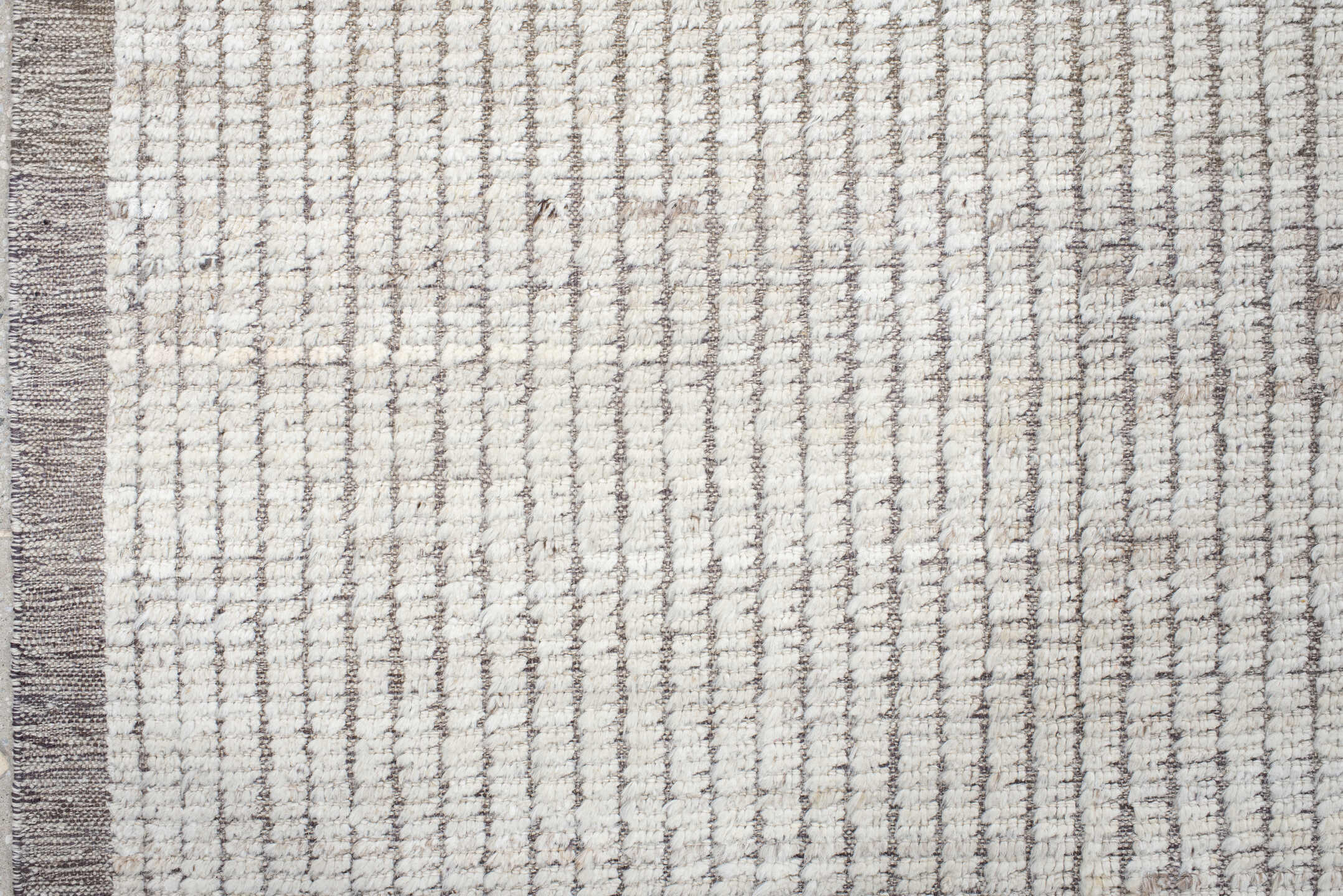 9' x 11' one-of-a-kind handmade vintage Tulu large size rug. Color palette: ivory, taupe, gray, greige, beige