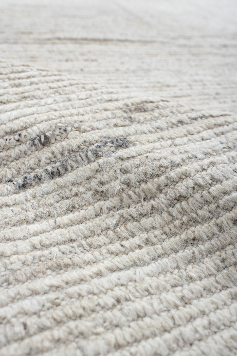 8' x 10' one-of-a-kind handmade vintage Tulu large size rug. Color palette: ivory, cream, beige, taupe, charcoal, gray