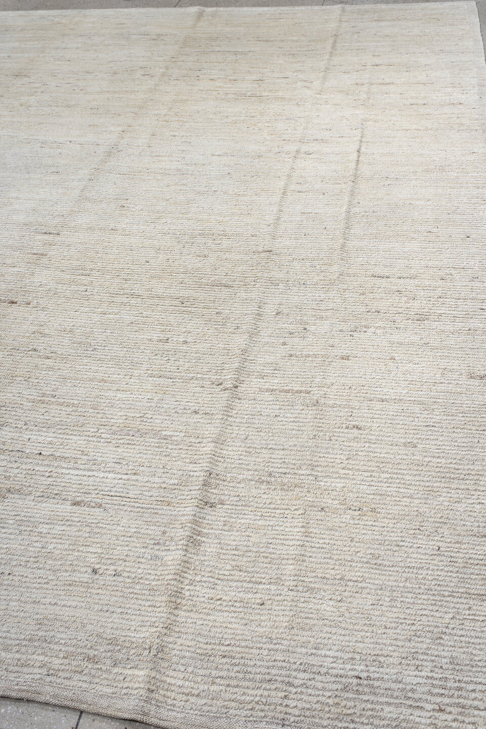 10' x 13' one-of-a-kind handmade vintage Tulu large size rug. Color palette: ivory, cream, beige, taupe, camel, gray