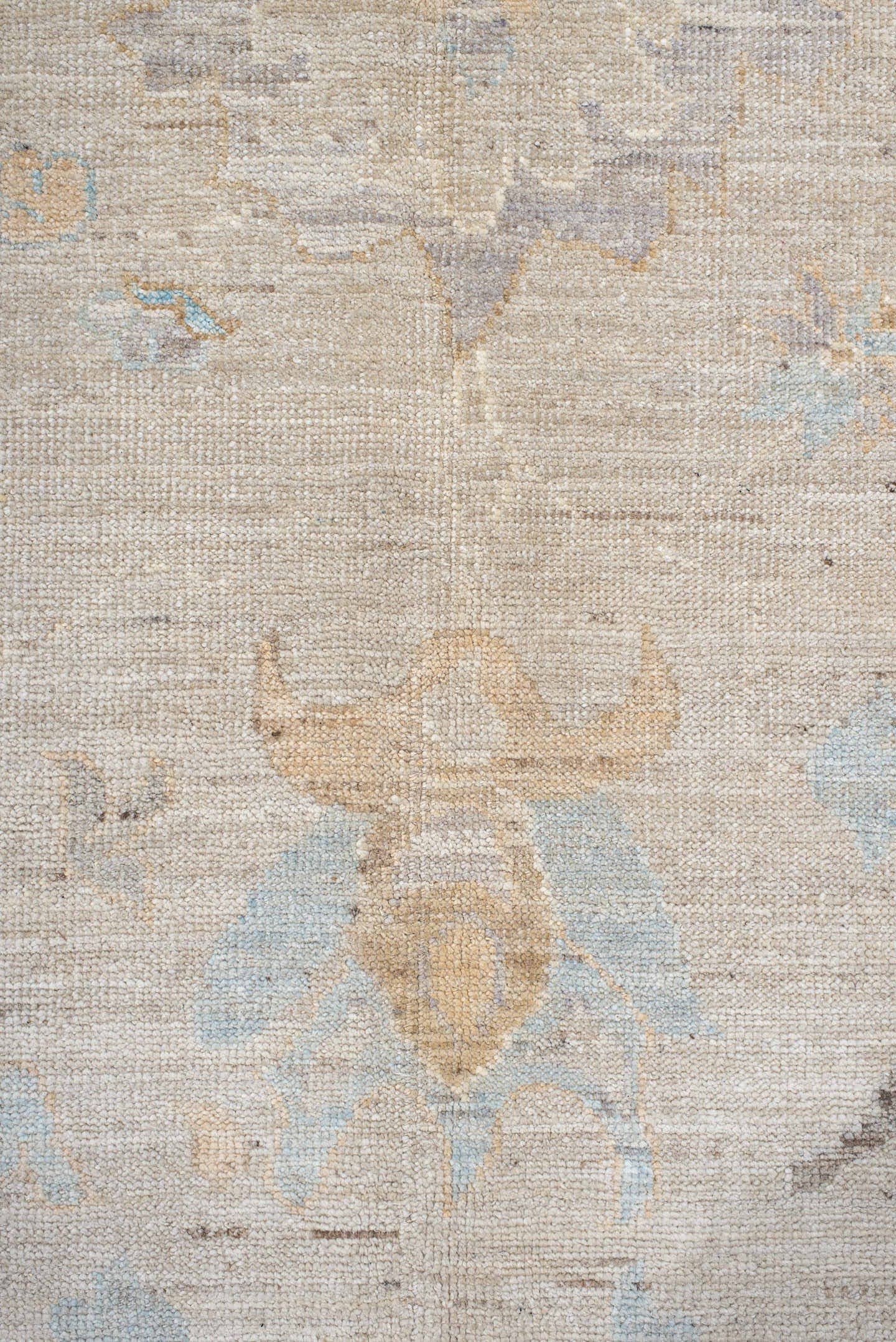 10' x 13' one-of-a-kind handmade vintage Oushak large size rug. Color palette: ivory, taupe, pale_blue, blush, cream, beige