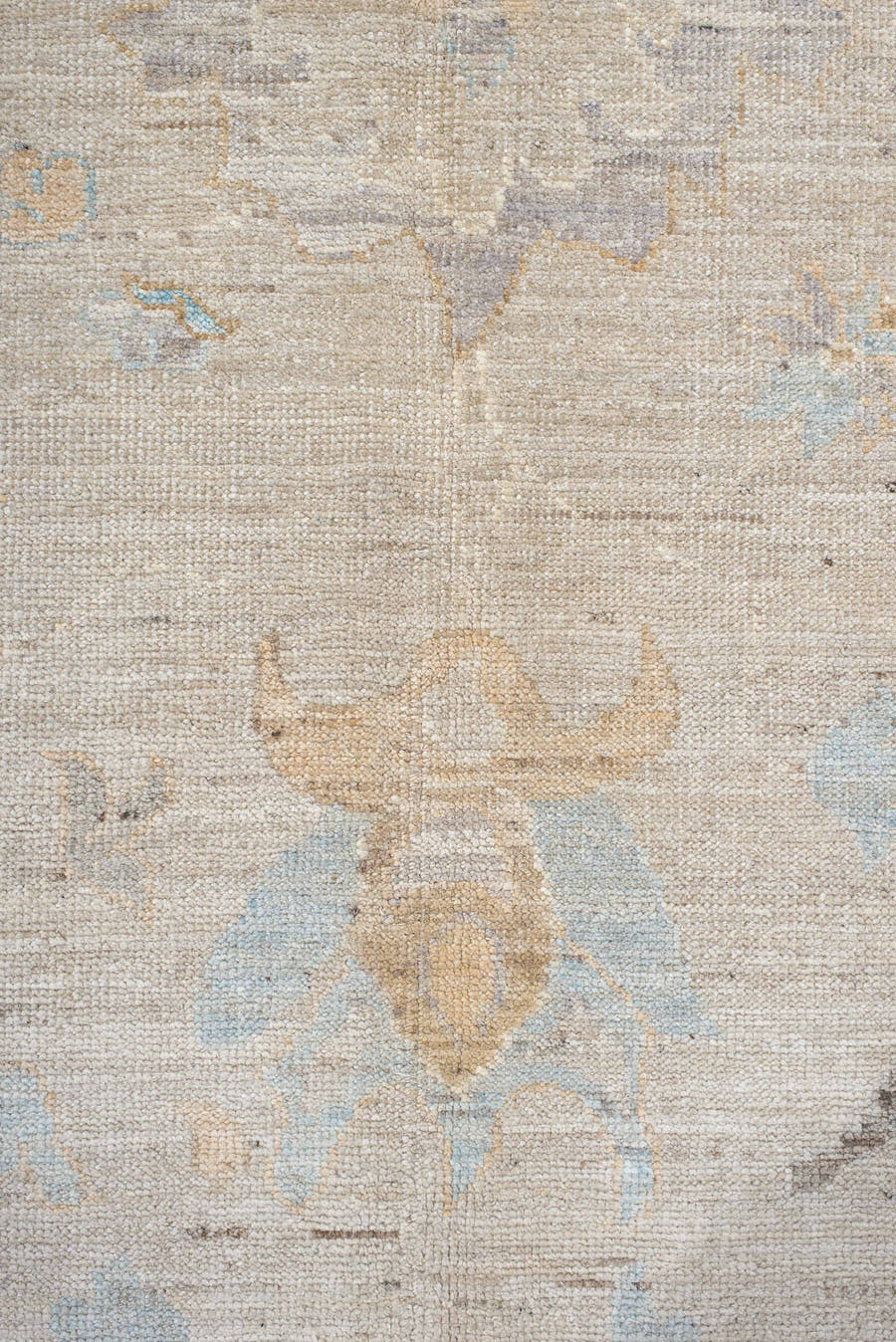 10' x 13' one-of-a-kind handmade vintage Oushak large size rug. Color palette: ivory, taupe, pale_blue, blush, cream, beige