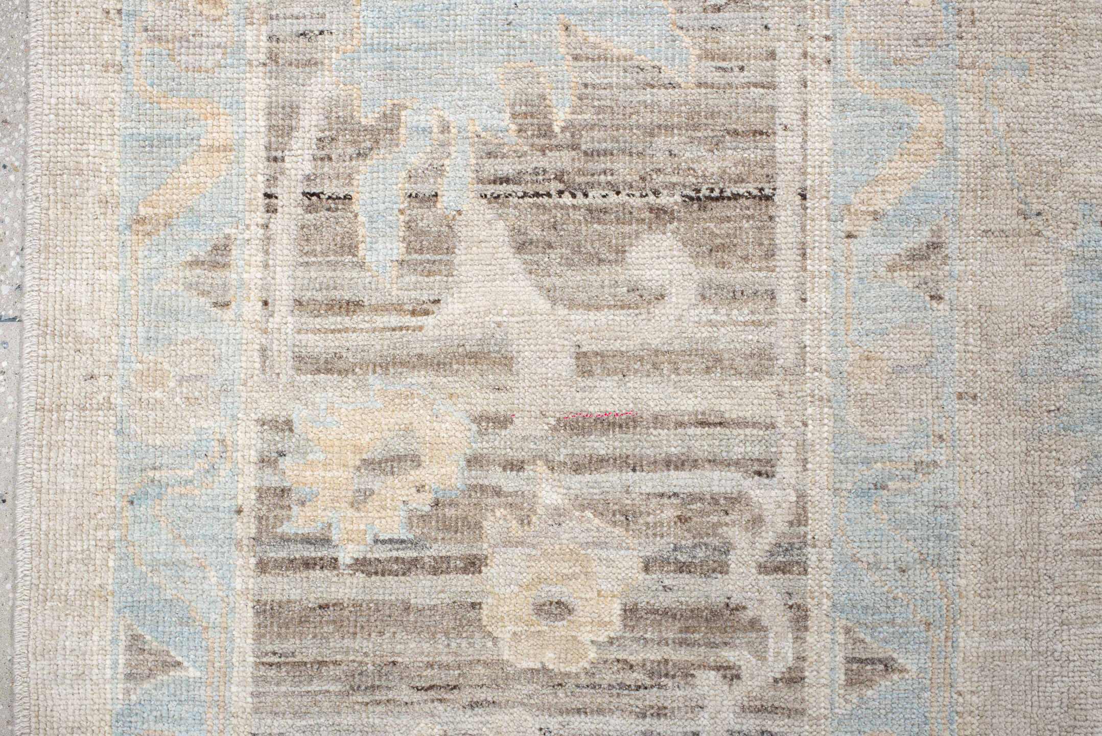 10' x 13' one-of-a-kind handmade vintage Oushak large size rug. Color palette: ivory, taupe, pale_blue, blush, cream, beige
