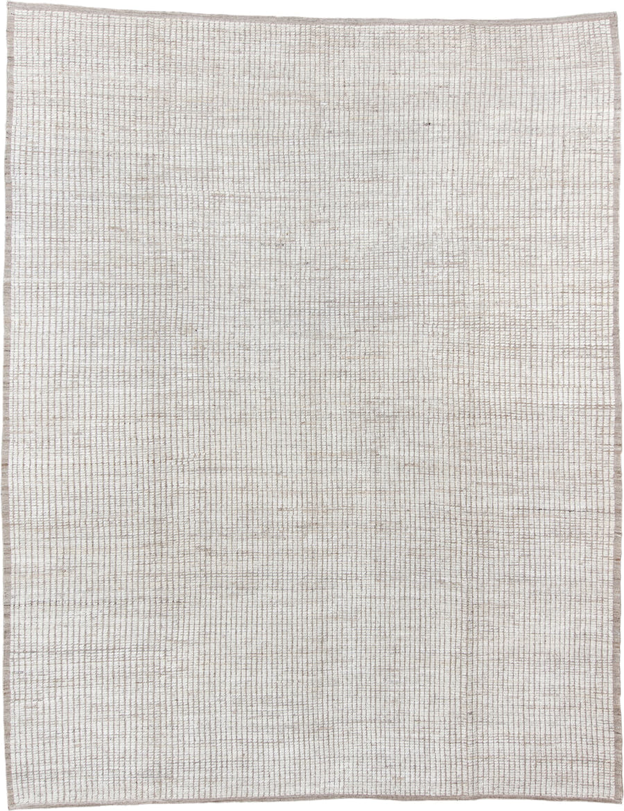 10' x 13' one-of-a-kind handmade vintage Tulu oversize rug. Color palette: ivory, taupe, cream, beige, gray