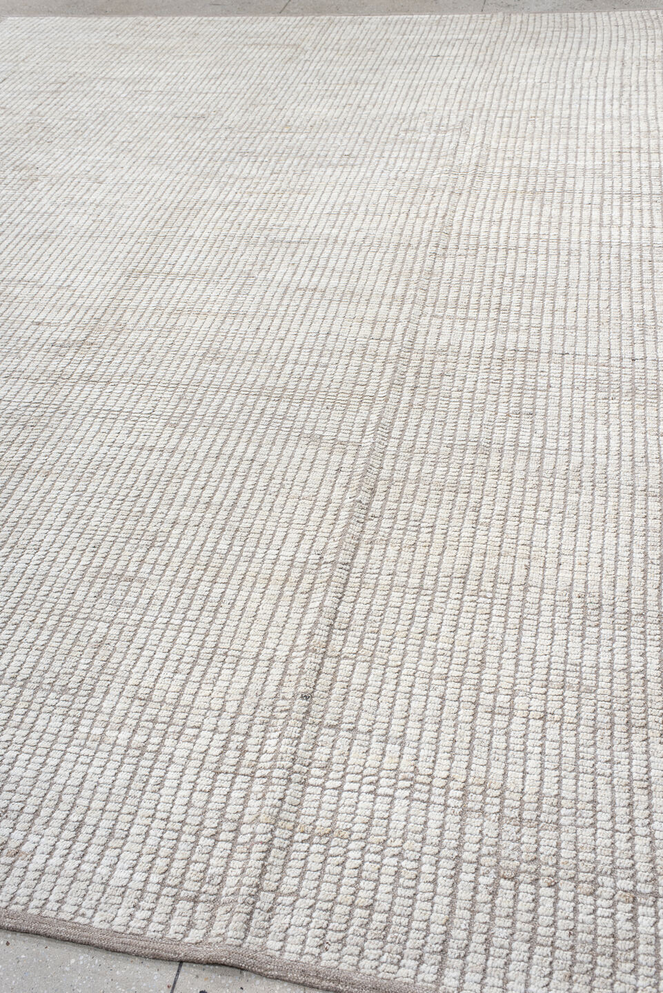 10' x 13' one-of-a-kind handmade vintage Tulu oversize rug. Color palette: ivory, taupe, cream, beige, gray