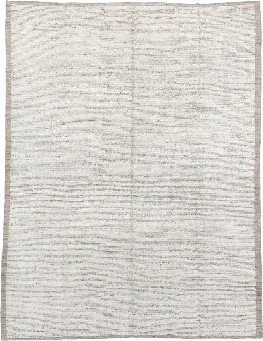 9' x 12' one-of-a-kind handmade vintage Tulu large size rug. Color palette: ivory, taupe, beige, cream, gray