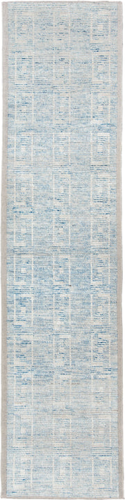 3' x 13' one-of-a-kind handmade vintage Tulu runner rug. Color palette: ivory, sky blue, light blue, taupe, beige, gray