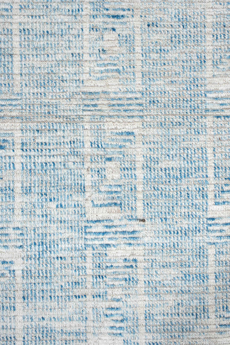 3' x 13' one-of-a-kind handmade vintage Tulu runner rug. Color palette: ivory, sky blue, light blue, taupe, beige, gray