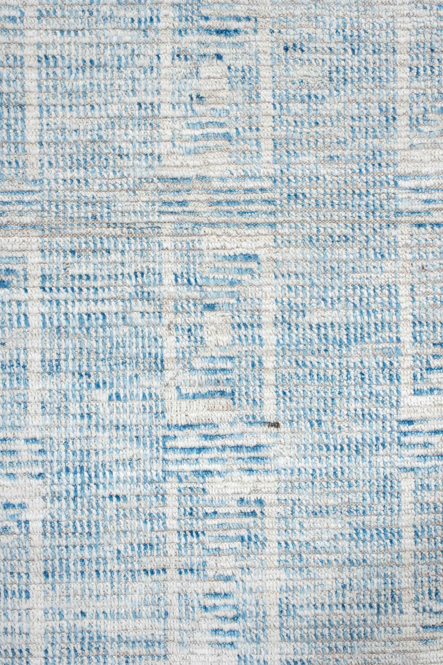 3' x 13' one-of-a-kind handmade vintage Tulu runner rug. Color palette: ivory, sky blue, light blue, taupe, beige, gray