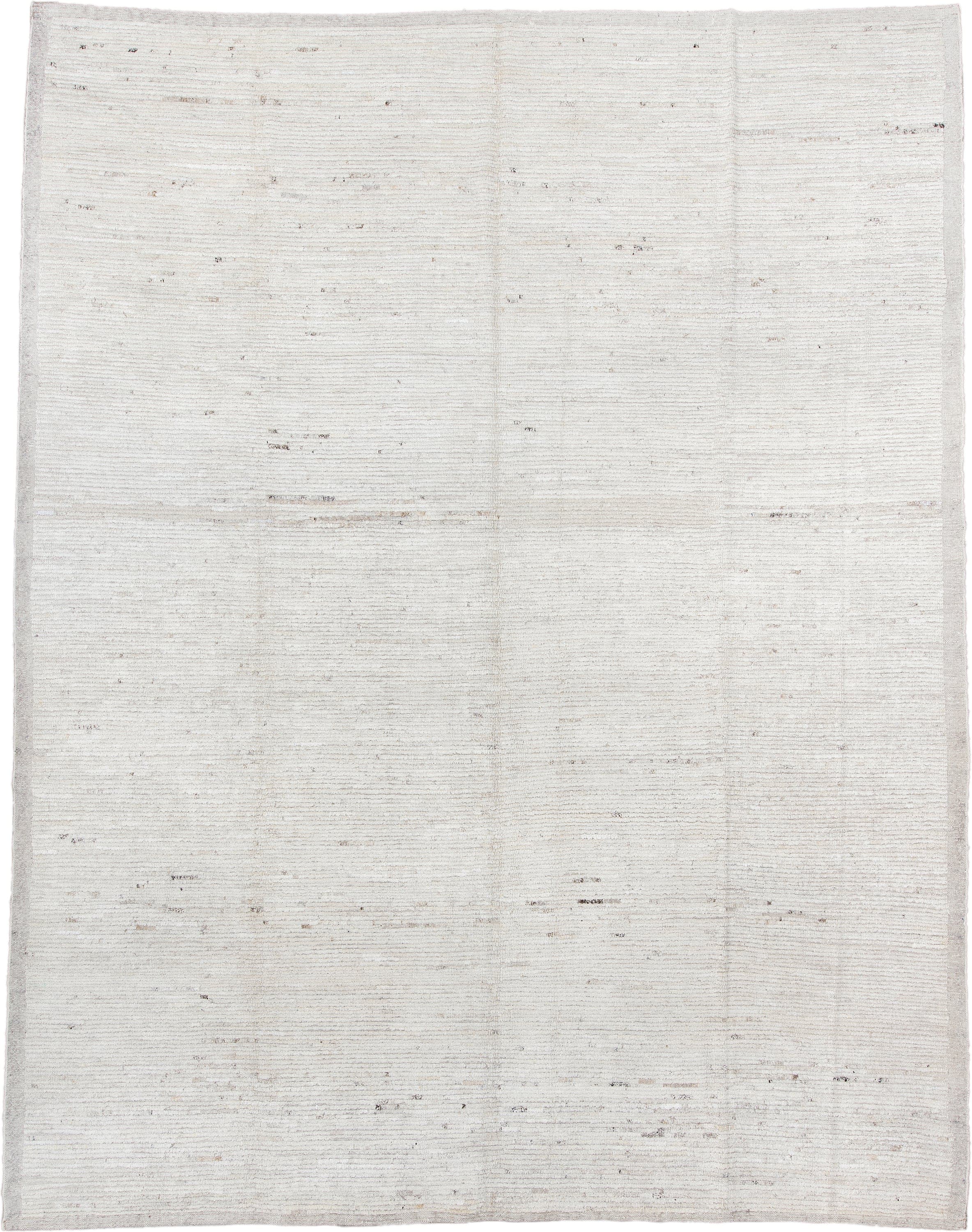 9' x 12' one-of-a-kind handmade vintage Tulu large size rug. Color palette: ivory, cream, taupe, beige, light gray, gray