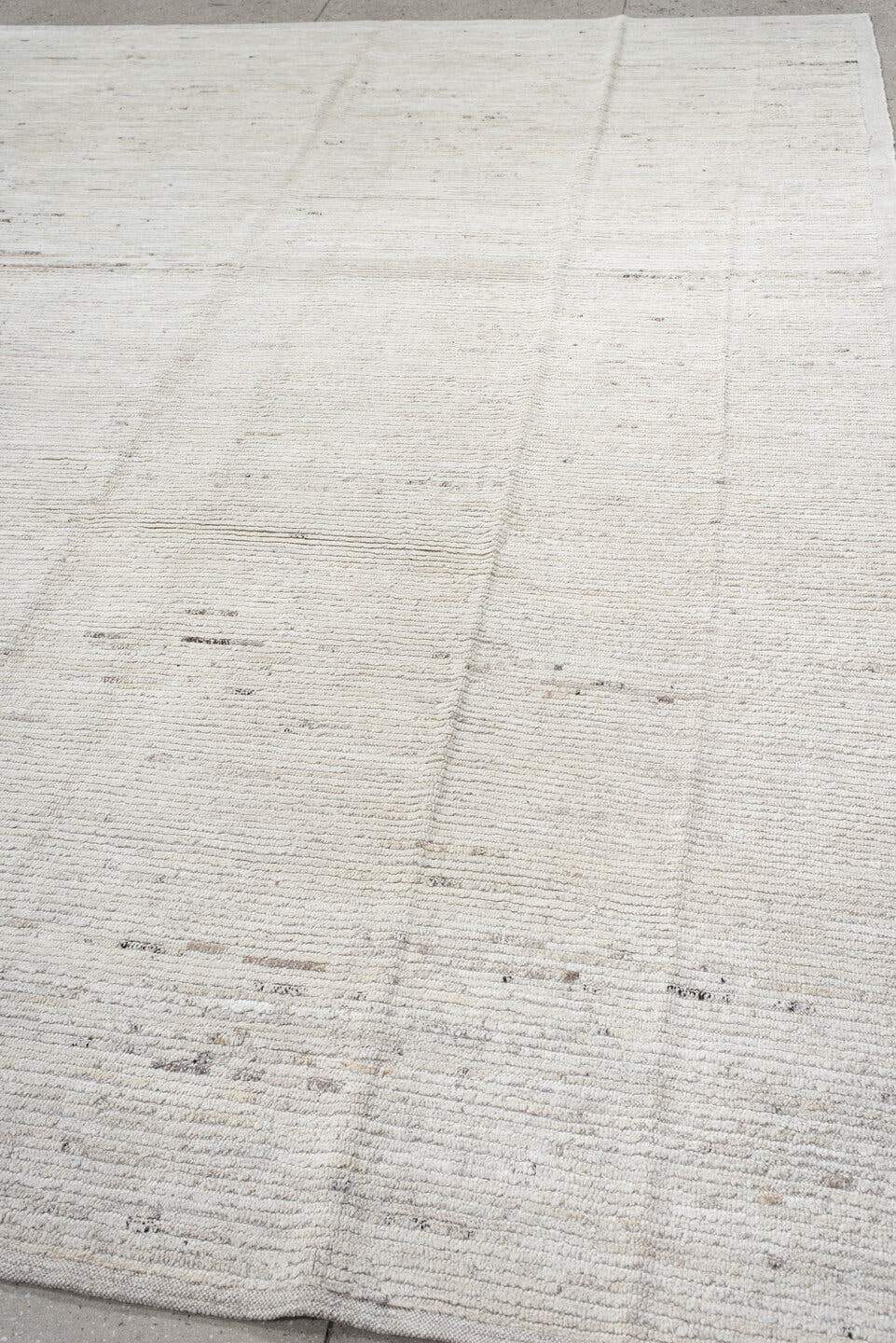 9' x 12' one-of-a-kind handmade vintage Tulu large size rug. Color palette: ivory, cream, taupe, beige, light gray, gray