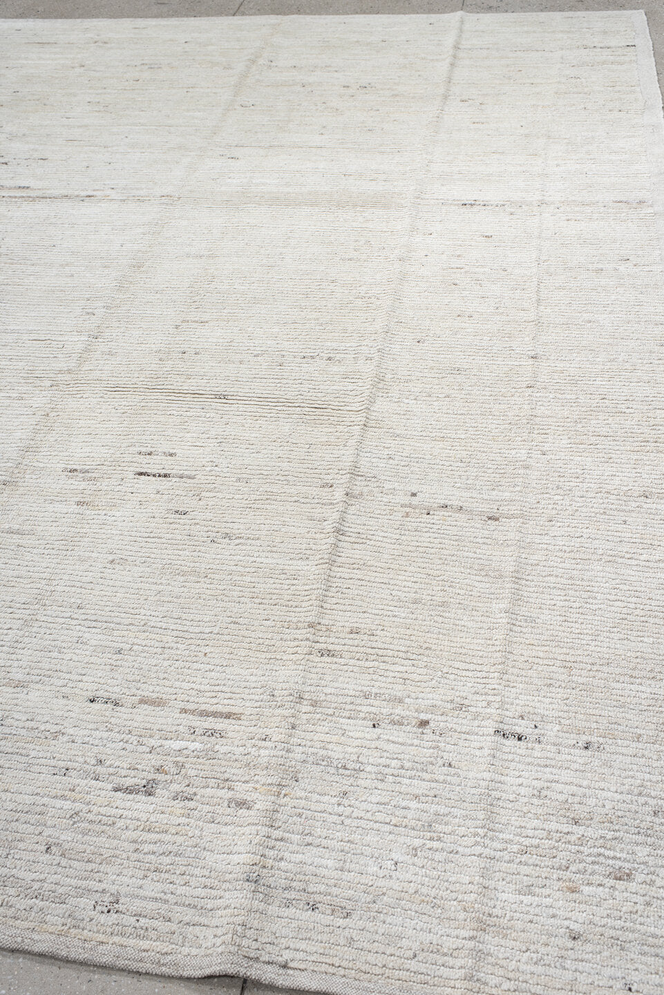 9' x 12' one-of-a-kind handmade vintage Tulu large size rug. Color palette: ivory, cream, taupe, beige, light gray, gray