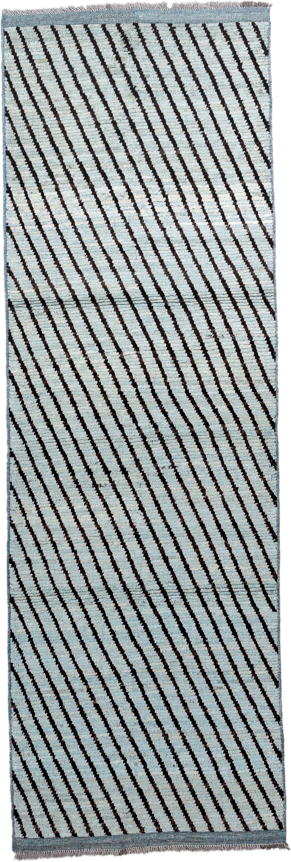 3' x 9' one-of-a-kind handmade vintage Tulu runner rug. Color palette: ivory, charcoal, slate, gray, black