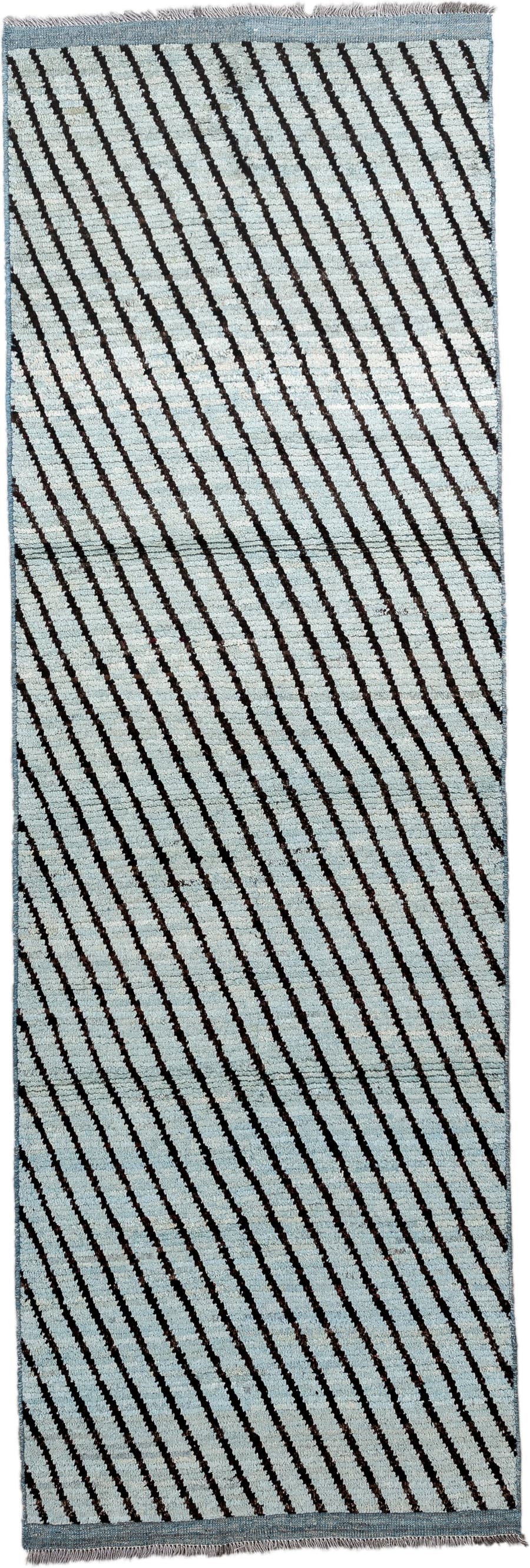 3' x 9' one-of-a-kind handmade vintage Tulu runner rug. Color palette: ivory, charcoal, slate, gray, black