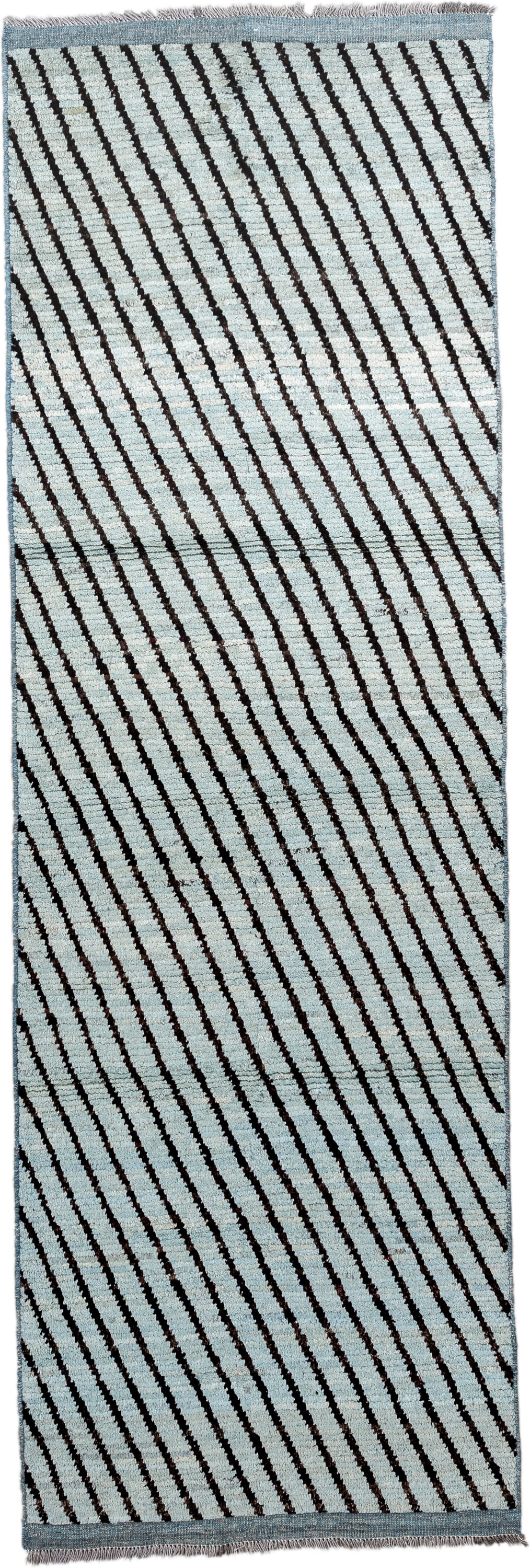 3' x 9' one-of-a-kind handmade vintage Tulu runner rug. Color palette: ivory, charcoal, slate, gray, black