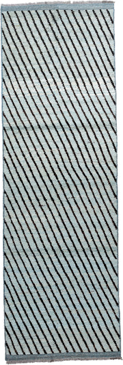 3' x 9' one-of-a-kind handmade vintage Tulu runner rug. Color palette: ivory, charcoal, slate, gray, black