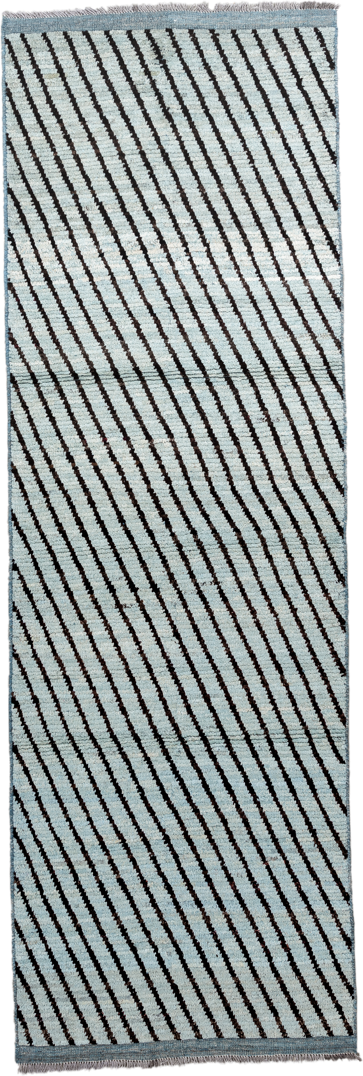 3' x 9' one-of-a-kind handmade vintage Tulu runner rug. Color palette: ivory, charcoal, slate, gray, black