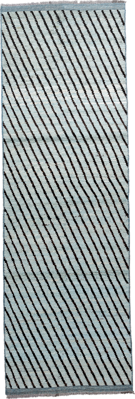 3' x 9' one-of-a-kind handmade vintage Tulu runner rug. Color palette: black, charcoal, dark gray, dim gray, gainsboro, gray