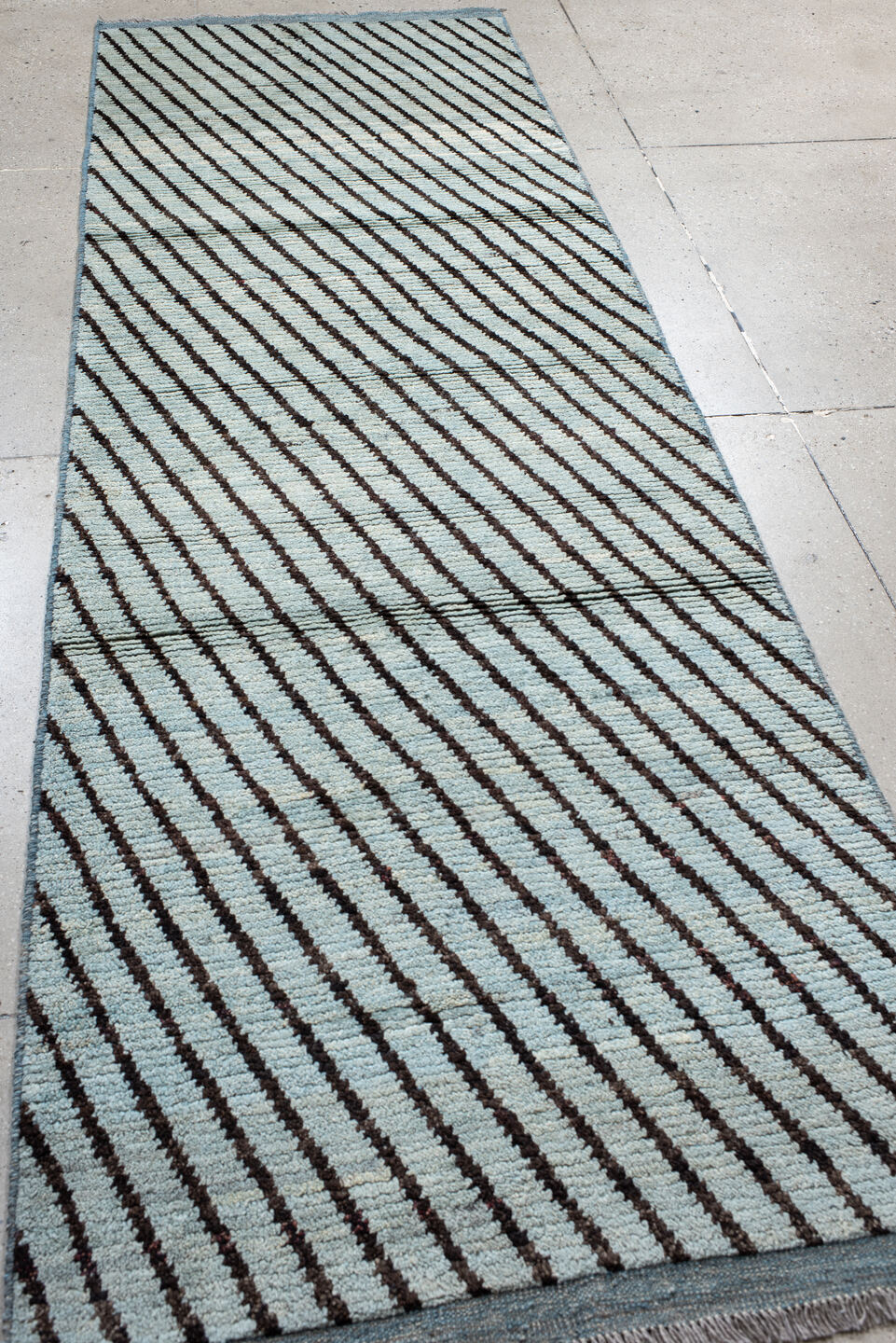 3' x 9' one-of-a-kind handmade vintage Tulu runner rug. Color palette: ivory, charcoal, slate, gray, black