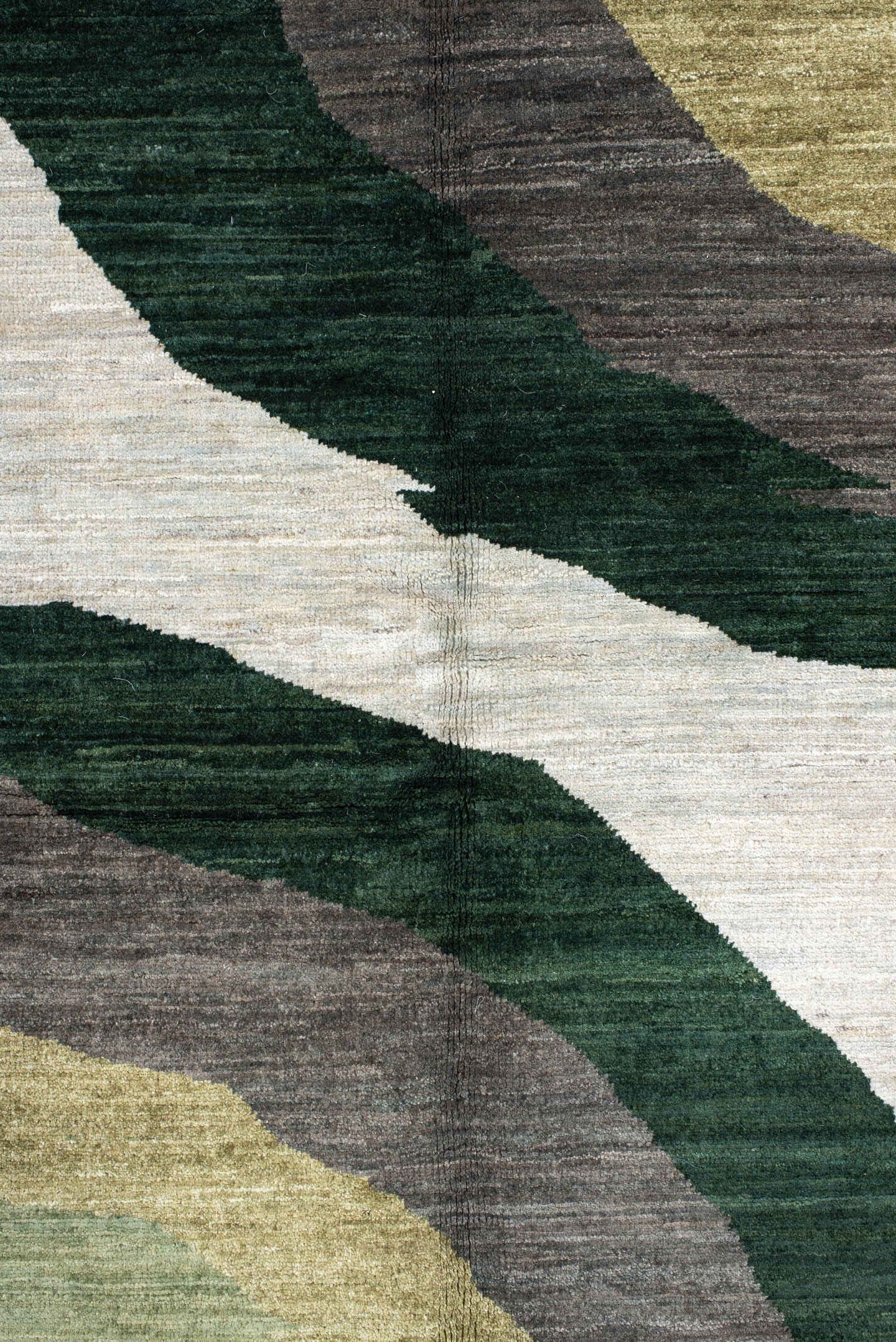 6' x 8' one-of-a-kind handmade handmade Contemporary medium size rug. Color palette: ivory, olive, sage, charcoal