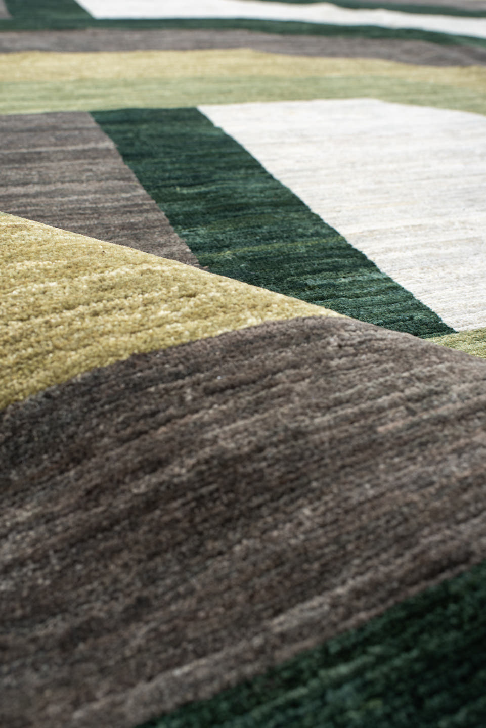 6' x 8' one-of-a-kind handmade handmade Contemporary medium size rug. Color palette: ivory, olive, sage, charcoal