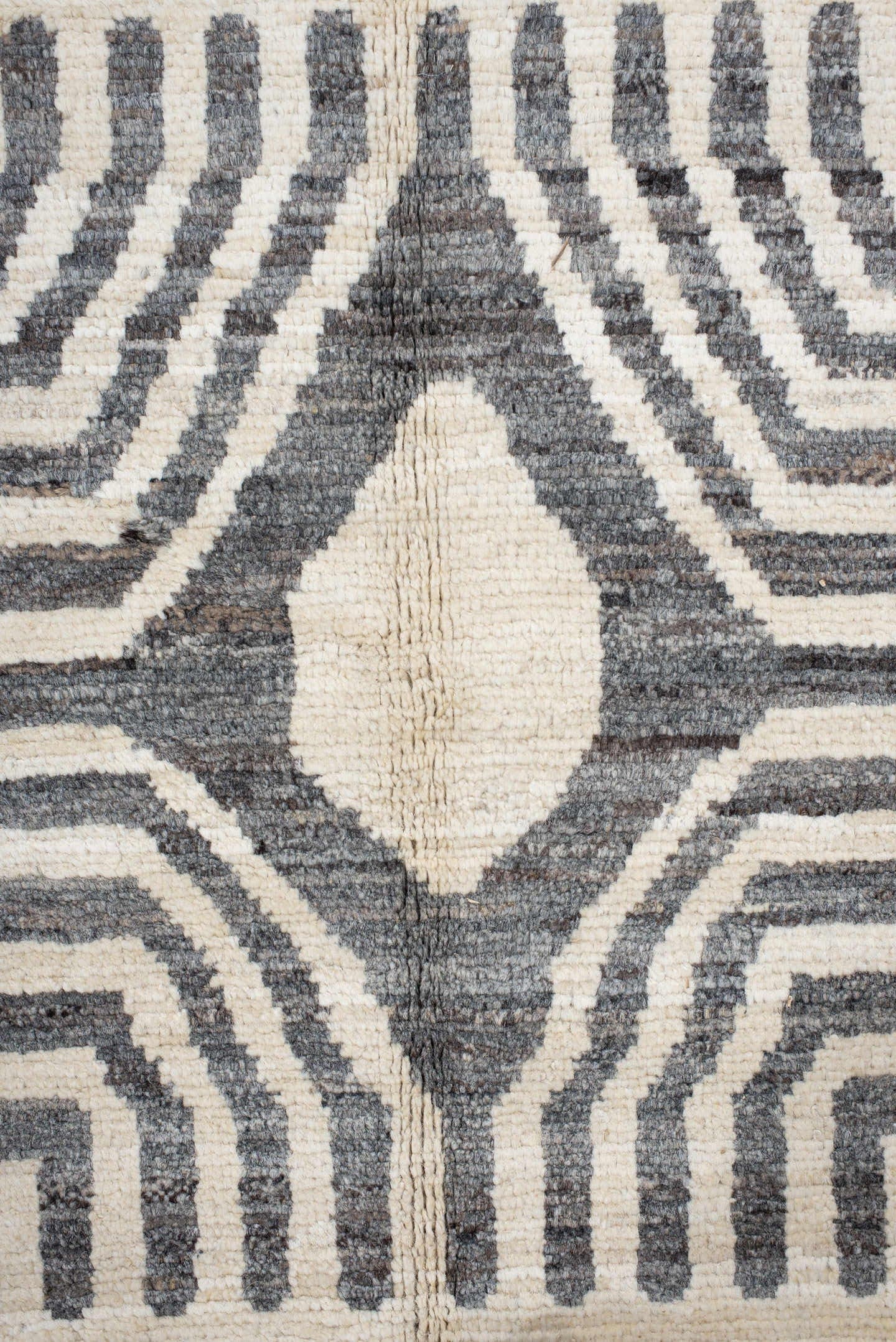 6' x 9' one-of-a-kind handmade vintage Tulu large size rug. Color palette: ivory, charcoal, cream, gray, black