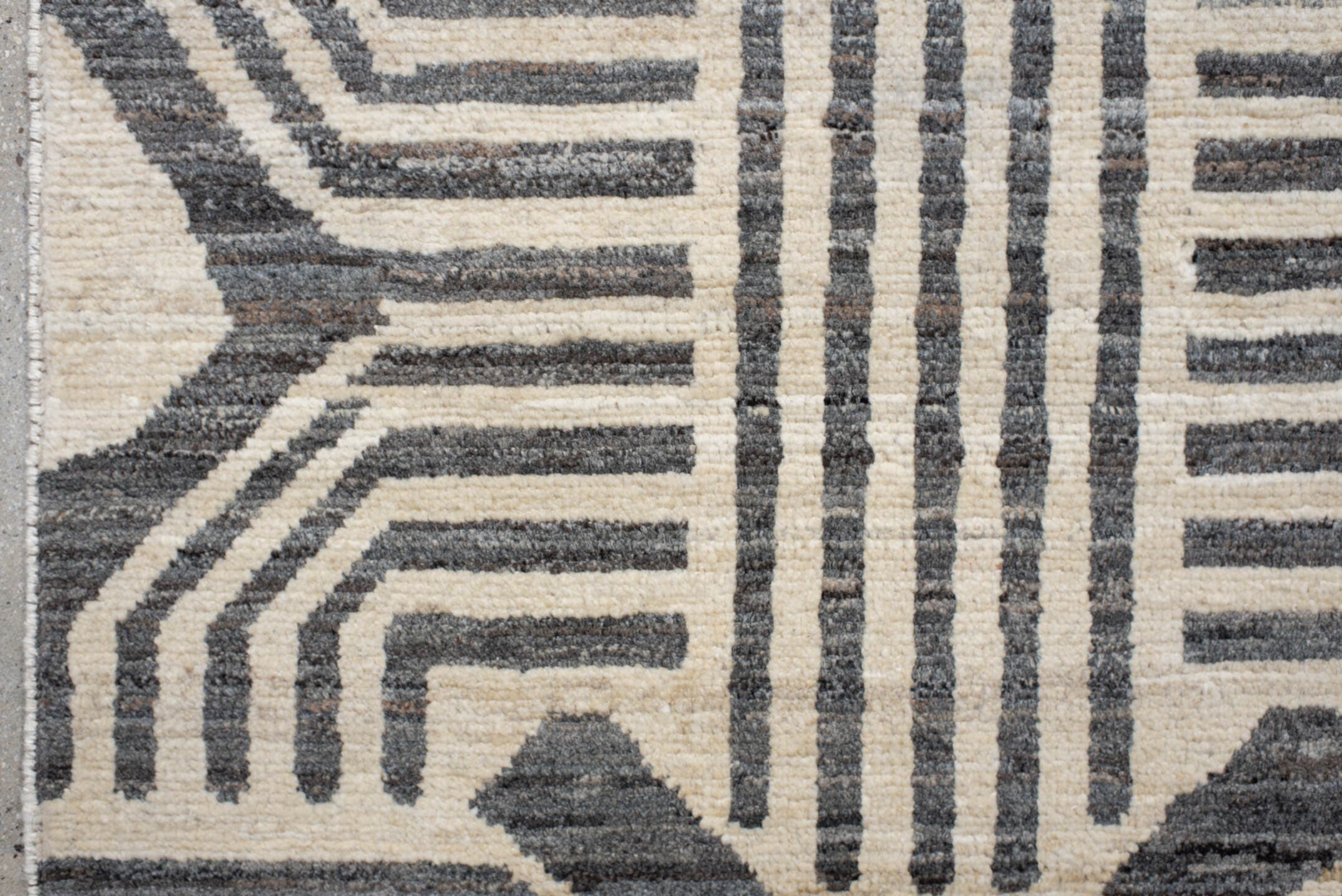 6' x 9' one-of-a-kind handmade vintage Tulu large size rug. Color palette: ivory, charcoal, cream, gray, black
