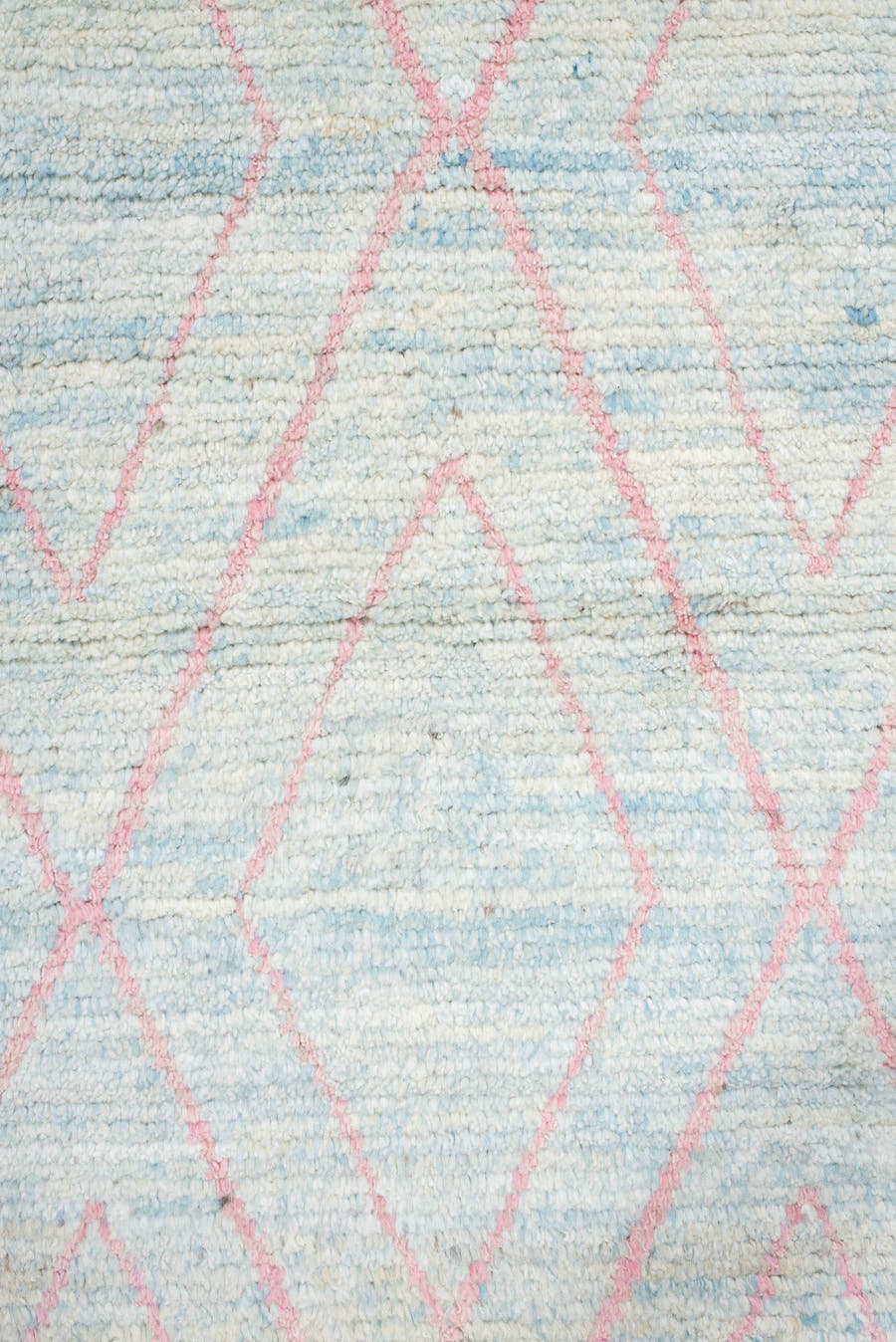 3' x 9' one-of-a-kind handmade vintage Tulu runner rug. Color palette: ivory, pale blue, taupe, blush, charcoal, light blue