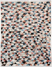 8' x 10' one-of-a-kind handmade vintage Tulu large size rug. Color palette: ivory, sky_blue, charcoal, coral, taupe, slate