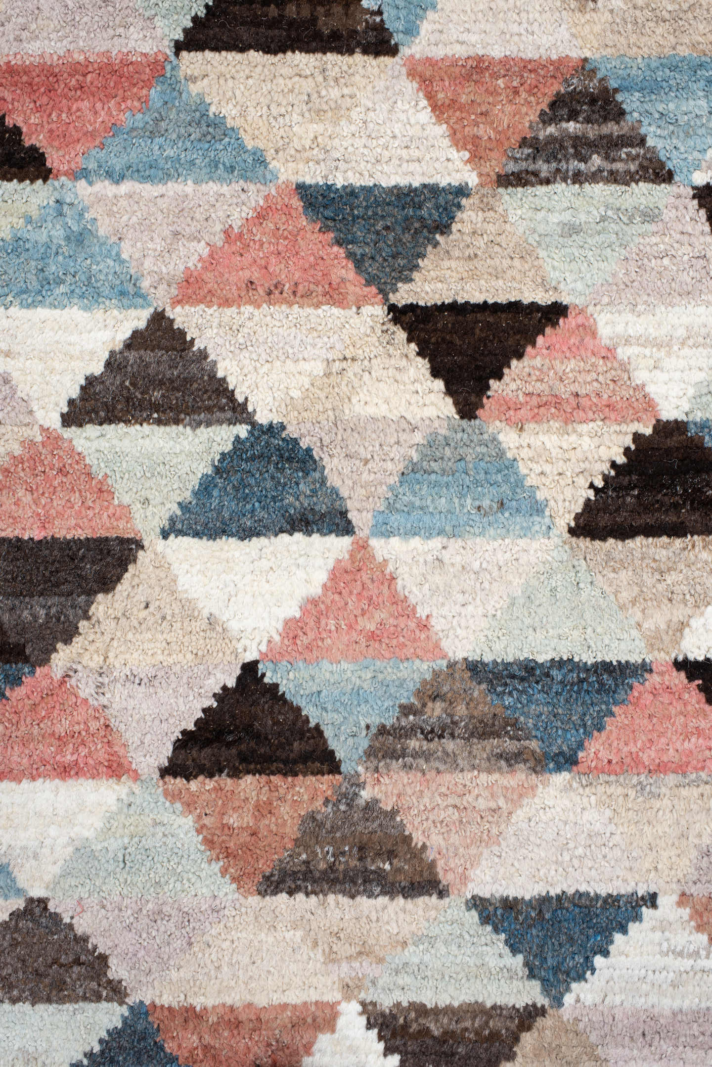 8' x 10' one-of-a-kind handmade vintage Tulu large size rug. Color palette: ivory, sky_blue, charcoal, coral, taupe, slate