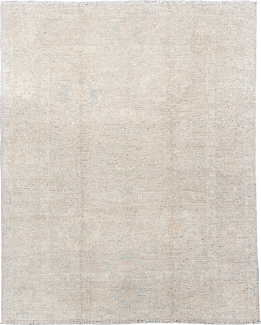 8' x 10' one-of-a-kind handmade vintage Oushak large size rug. Color palette: gainsboro, gray, light gray, off-white, pink