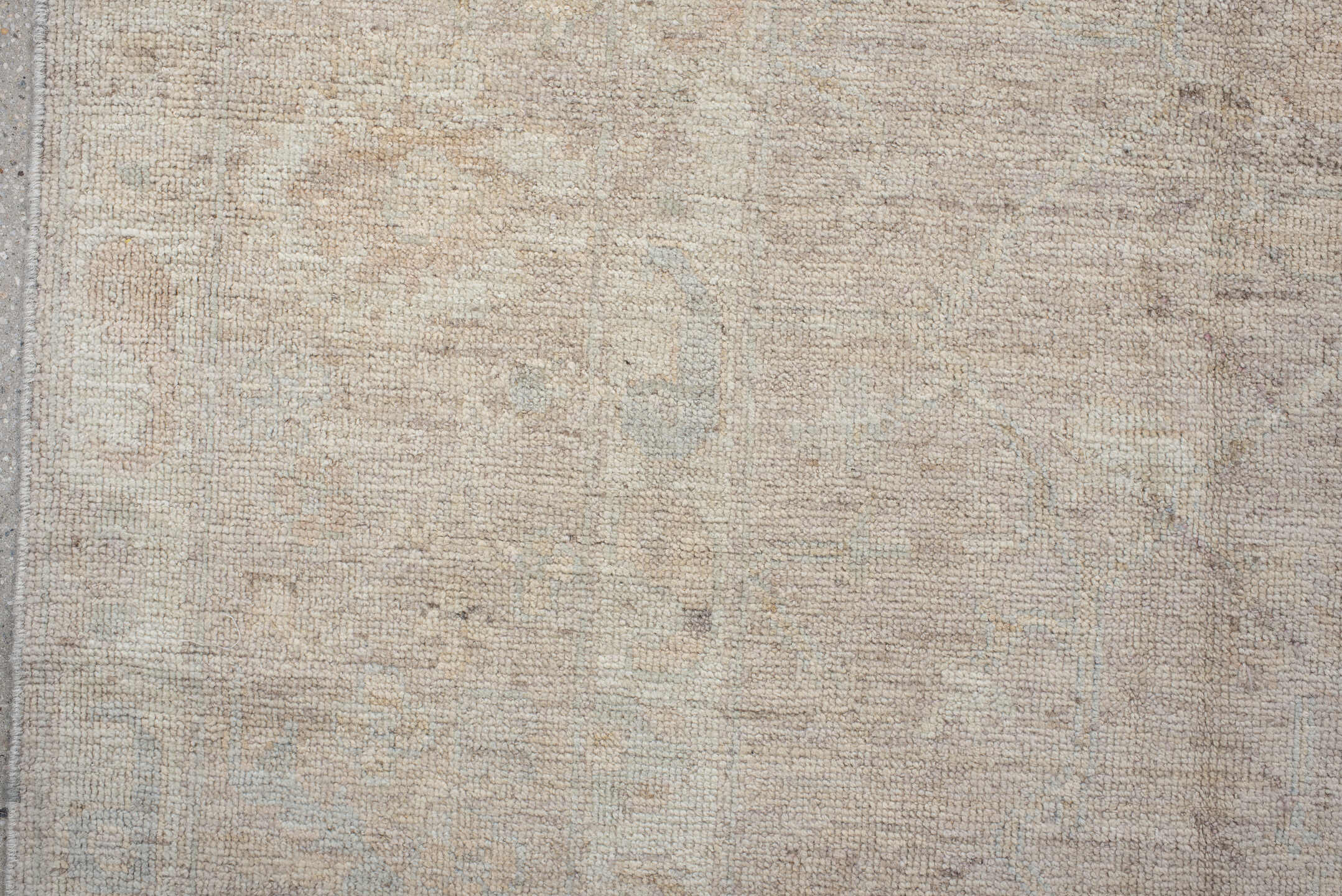 8' x 10' one-of-a-kind handmade vintage Oushak large size rug. Color palette: ivory, cream, pale blue, beige, taupe