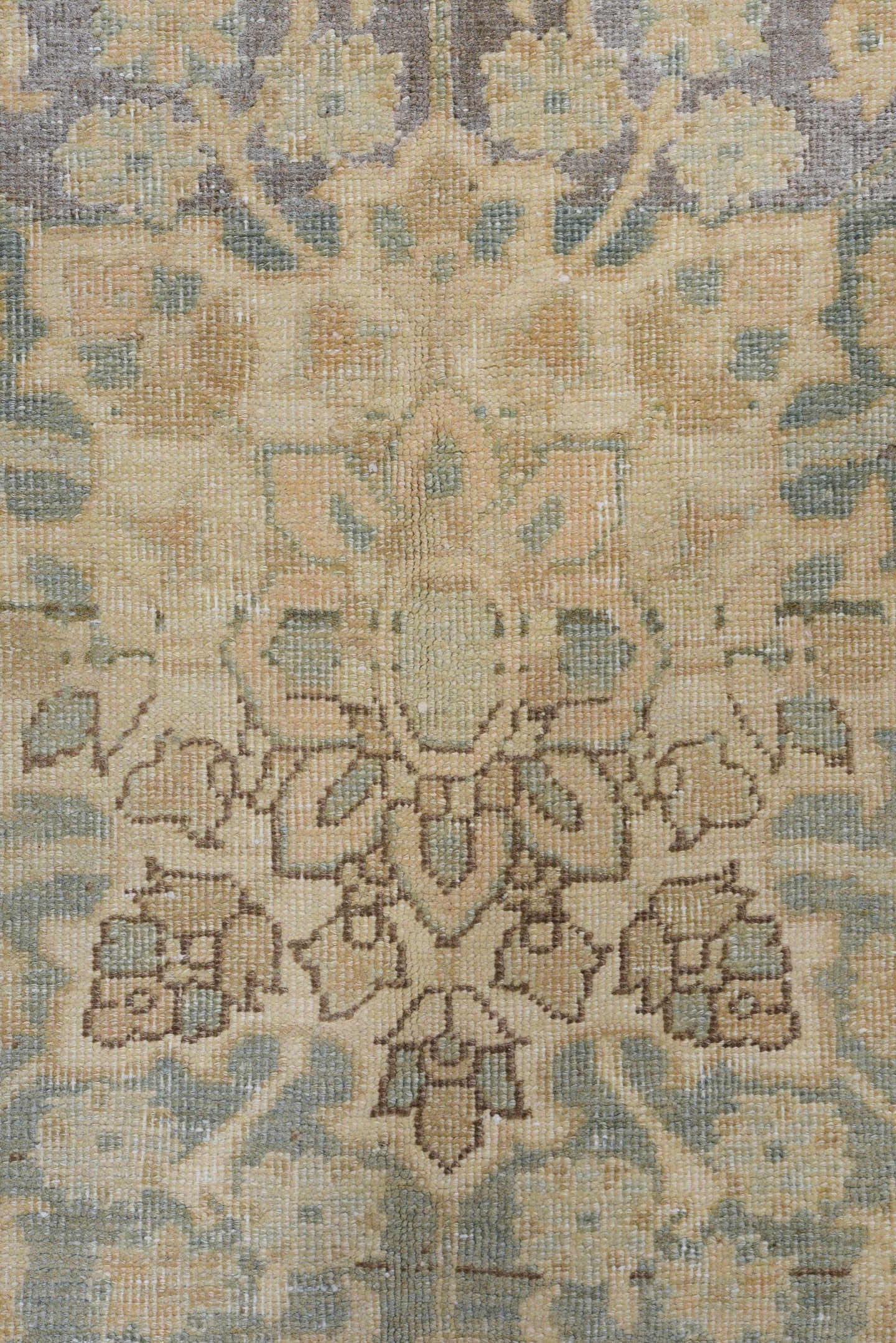 7' x 11' one-of-a-kind handmade antique Heriz large size rug. Color palette: ivory, pale blue, beige, taupe, slate, camel