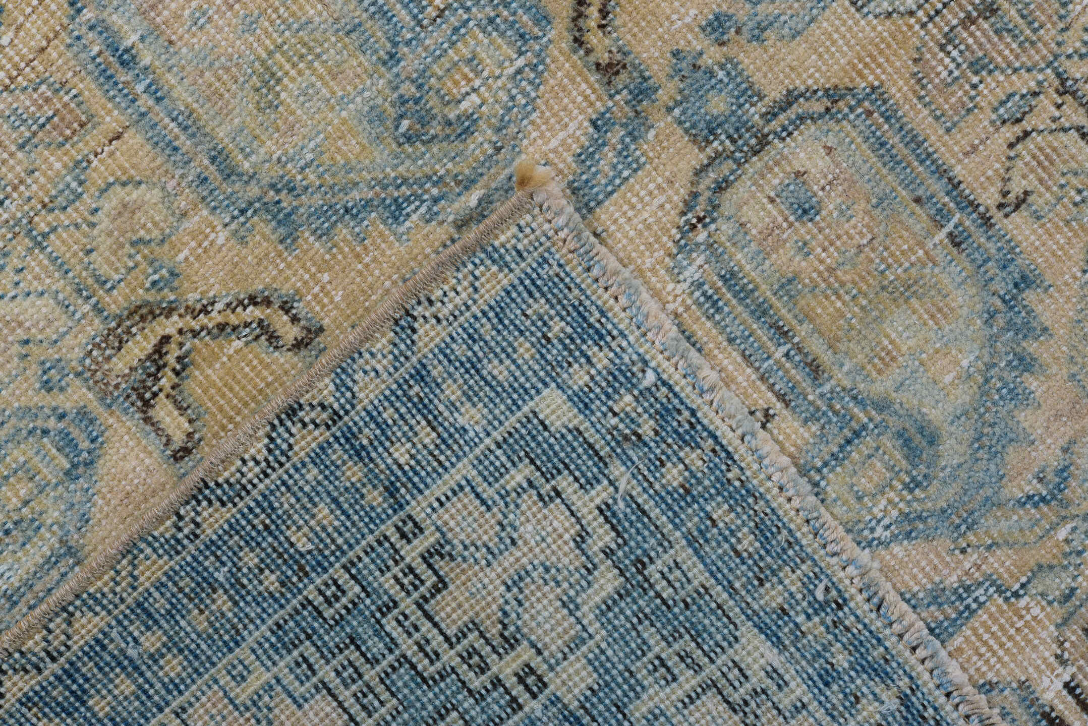 4' x 6' one-of-a-kind handmade antique Afshar rug. Color palette: ivory, sky blue, pale blue, taupe, charcoal, cream