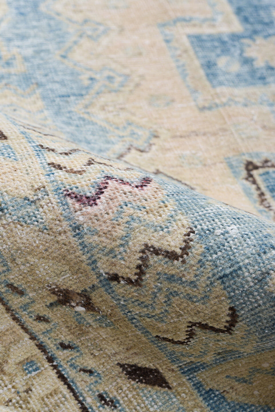 4' x 6' one-of-a-kind handmade antique Afshar small size rug. Color palette: ivory, sky blue, sand, taupe, slate, brown
